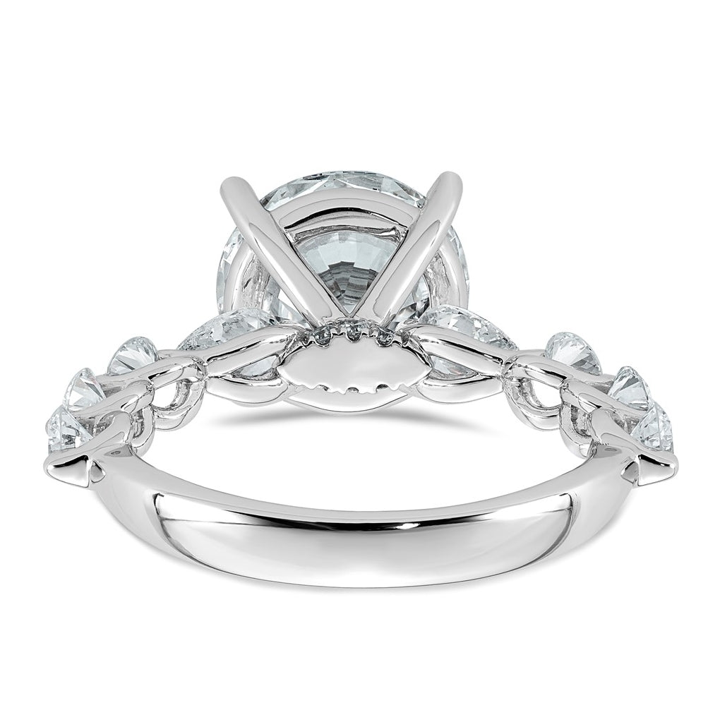 14K White Gold 5 1/8ct Cert. Rd Ctr Lab Grown Diamond VS+ F+ w/ Rd & Pear Sides Comp. Eng