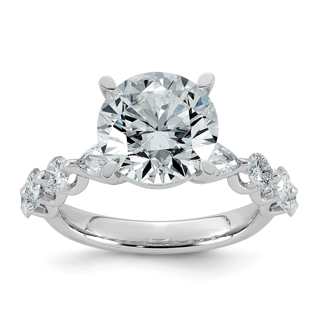 14K White Gold 5 1/8ct Cert. Rd Ctr Lab Grown Diamond VS+ F+ w/ Rd & Pear Sides Comp. Eng