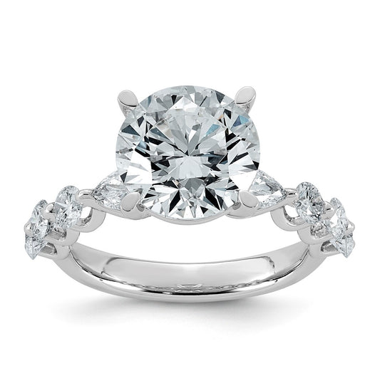 14K White Gold 5 1/8ct Cert. Rd Ctr Lab Grown Diamond VS+ F+ w/ Rd & Pear Sides Comp. Eng