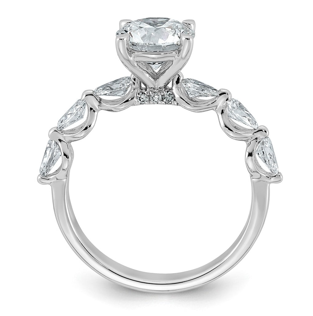 14K White Gold 2 1/5ct Certified Rd Ctr Lab Grown Diamond VS+ F+ w/ Pear Sides Comp. Eng.