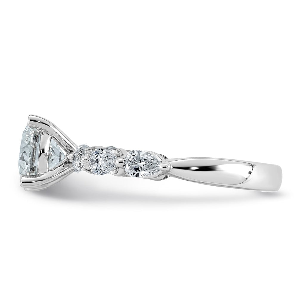 14K White Gold 2 1/5ct Certified Rd Ctr Lab Grown Diamond VS+ F+ w/ Pear Sides Comp. Eng.