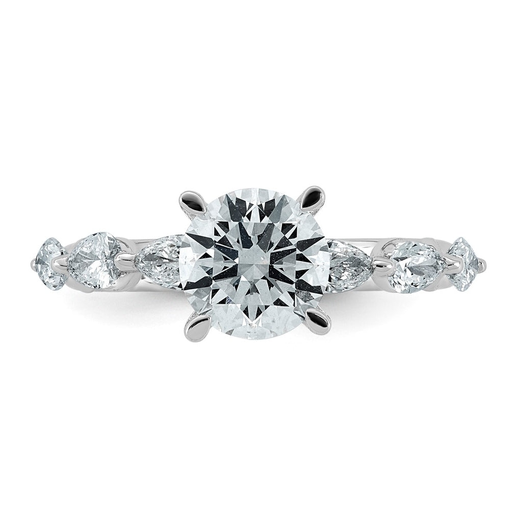 14K White Gold 2 1/5ct Certified Rd Ctr Lab Grown Diamond VS+ F+ w/ Pear Sides Comp. Eng.