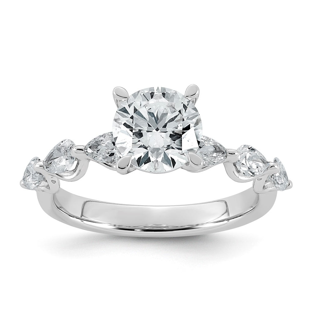 14K White Gold 2 1/5ct Certified Rd Ctr Lab Grown Diamond VS+ F+ w/ Pear Sides Comp. Eng.