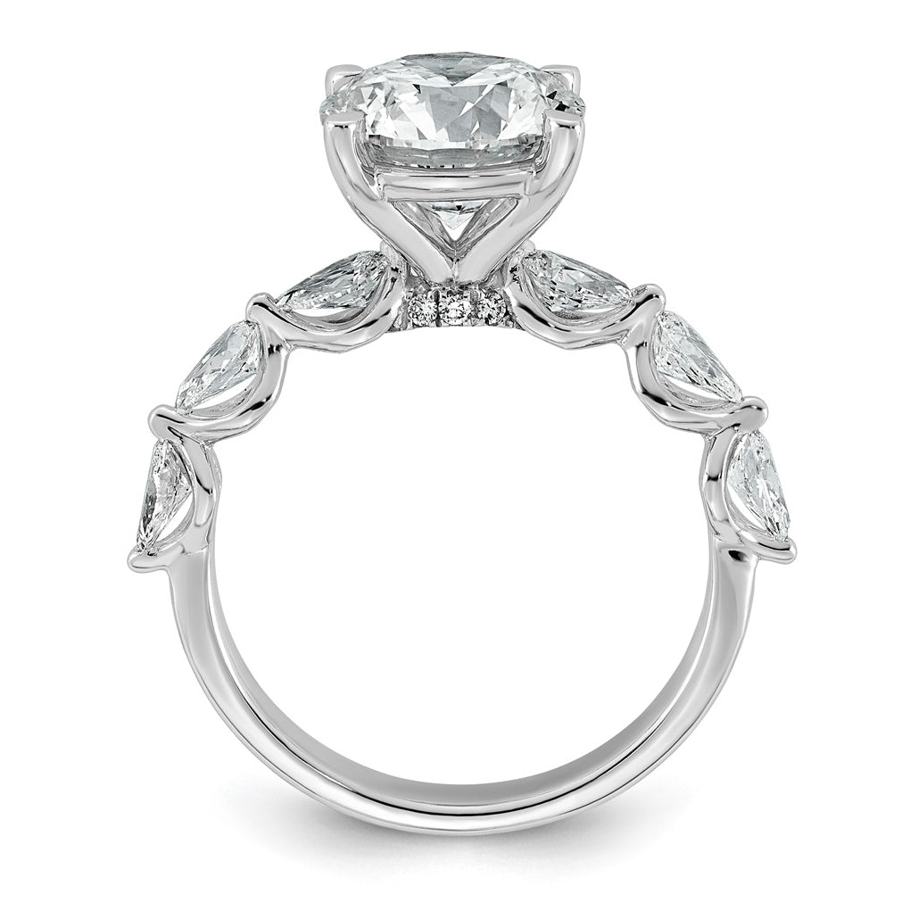 14K White Gold 3 7/8ct Certified Rd Ctr Lab Grown Diamond VS+ F+ w/ Pear Sides Comp. Eng.