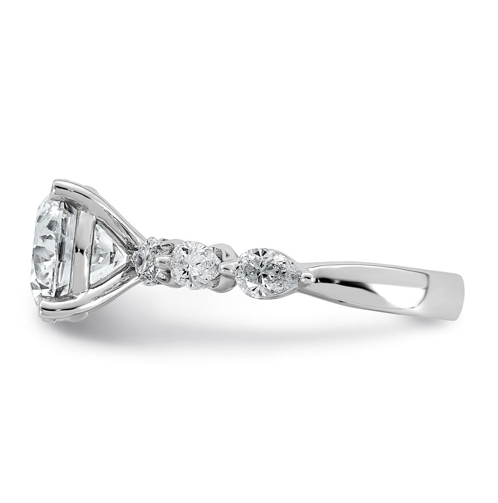 14K White Gold 3 7/8ct Certified Rd Ctr Lab Grown Diamond VS+ F+ w/ Pear Sides Comp. Eng.