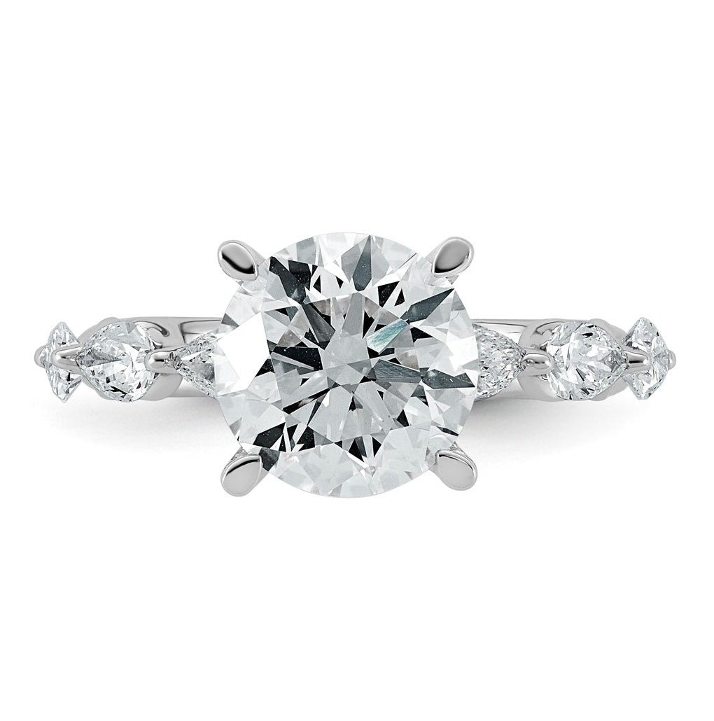 14K White Gold 3 7/8ct Certified Rd Ctr Lab Grown Diamond VS+ F+ w/ Pear Sides Comp. Eng.