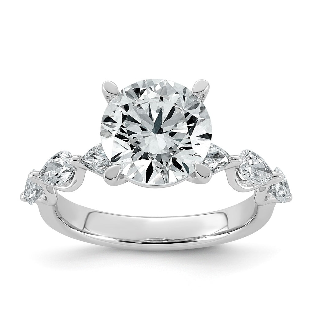 14K White Gold 3 7/8ct Certified Rd Ctr Lab Grown Diamond VS+ F+ w/ Pear Sides Comp. Eng.