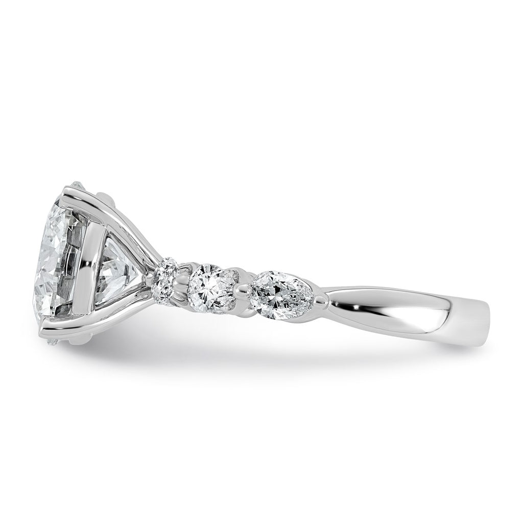 14K White Gold 4 7/8ct Certified Rd Ctr Lab Grown Diamond VS+ F+ w/ Pear Sides Comp. Eng.
