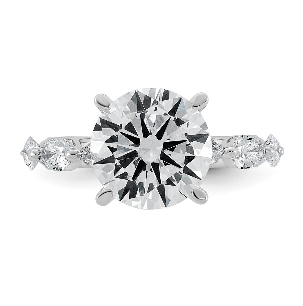 14K White Gold 4 7/8ct Certified Rd Ctr Lab Grown Diamond VS+ F+ w/ Pear Sides Comp. Eng.