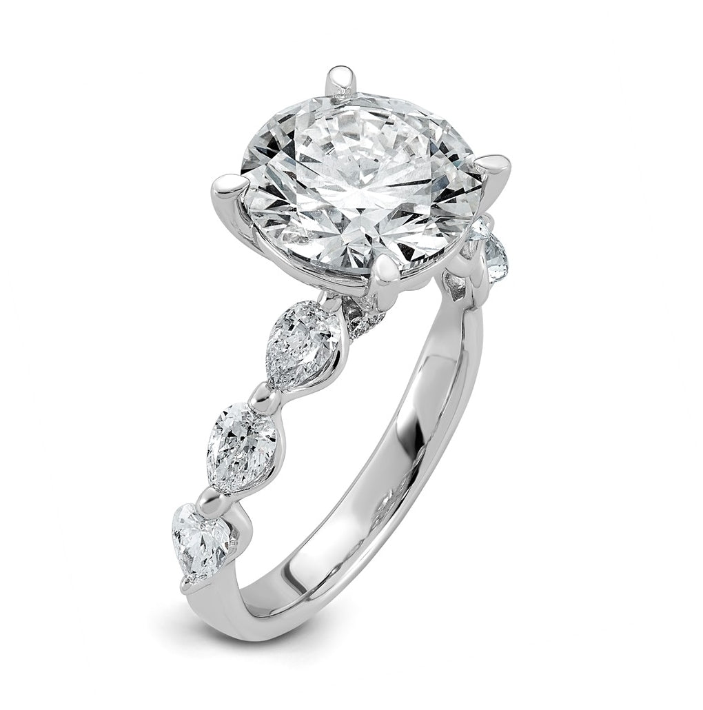 14K White Gold 4 7/8ct Certified Rd Ctr Lab Grown Diamond VS+ F+ w/ Pear Sides Comp. Eng.