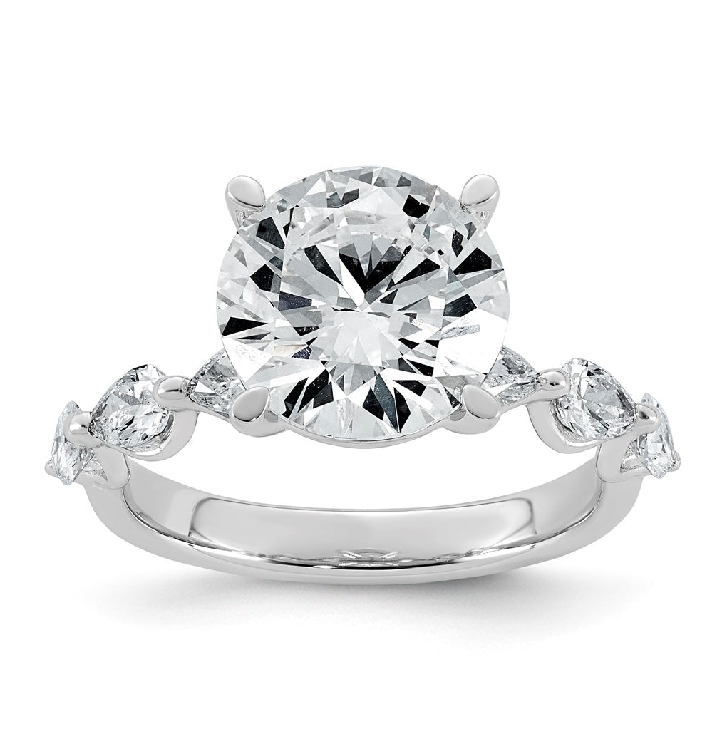 14K White Gold 4 7/8ct Certified Rd Ctr Lab Grown Diamond VS+ F+ w/ Pear Sides Comp. Eng.