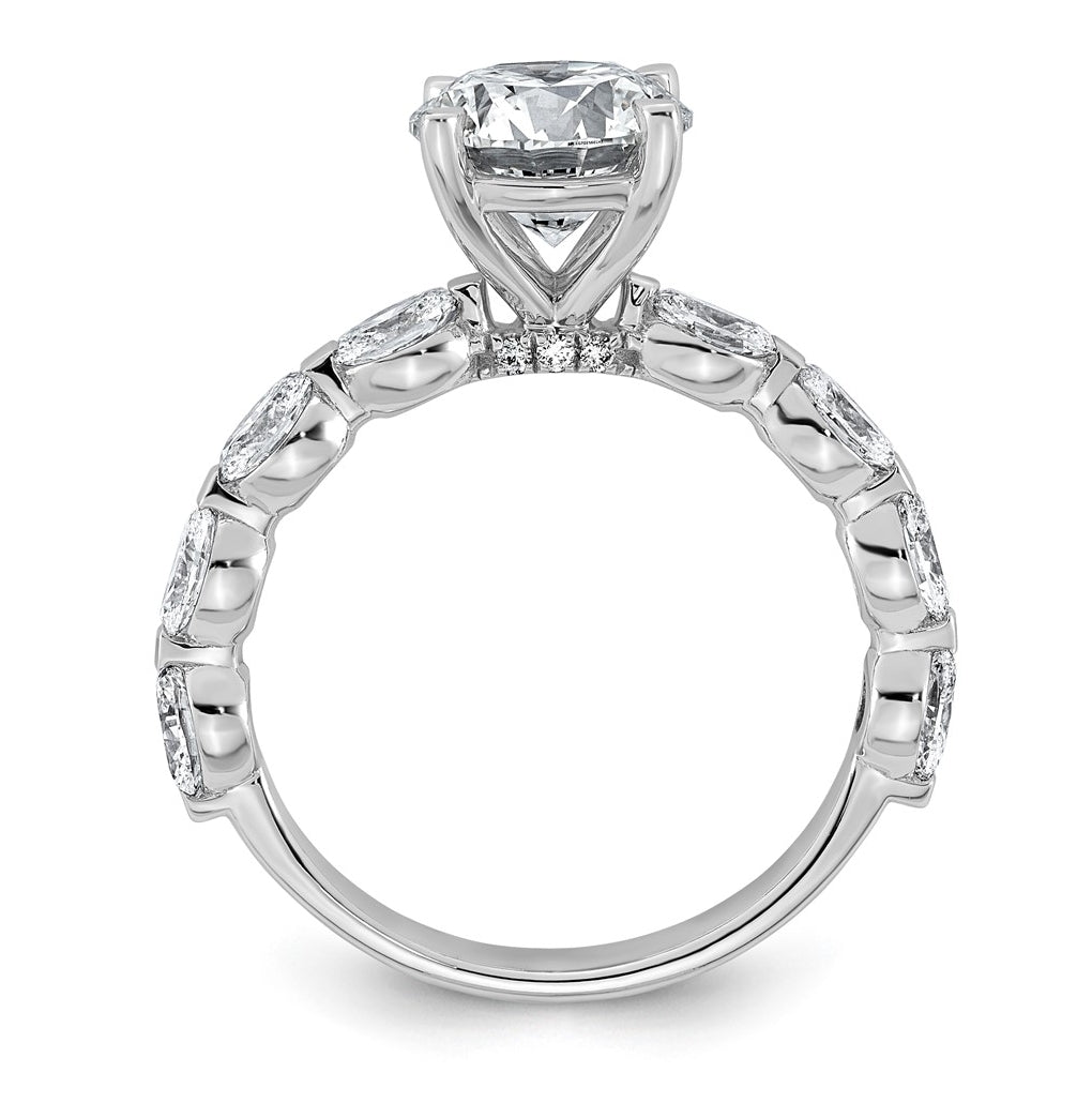 14K White Gold 3ct Certified Rd Ctr Lab Grown Diamond VS+ F+ w/ Oval Sides Comp. Eng. Ring