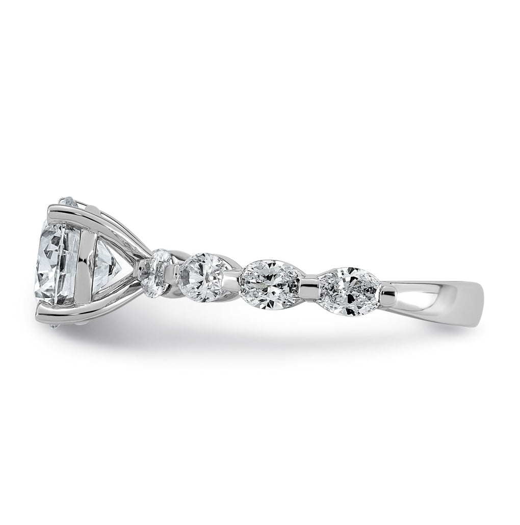 14K White Gold 3ct Certified Rd Ctr Lab Grown Diamond VS+ F+ w/ Oval Sides Comp. Eng. Ring