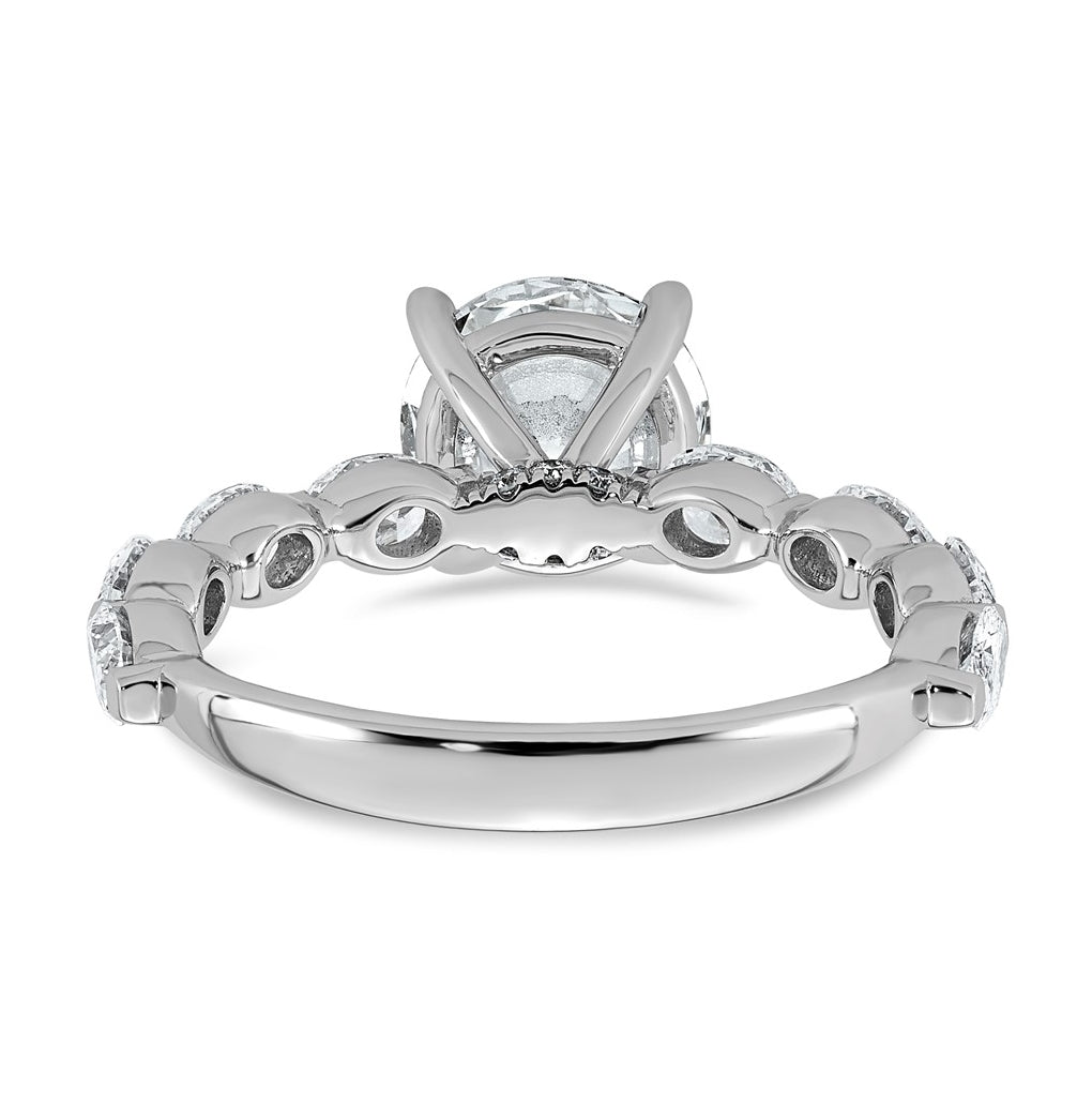 14K White Gold 3ct Certified Rd Ctr Lab Grown Diamond VS+ F+ w/ Oval Sides Comp. Eng. Ring