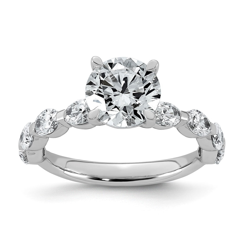 14K White Gold 3ct Certified Rd Ctr Lab Grown Diamond VS+ F+ w/ Oval Sides Comp. Eng. Ring