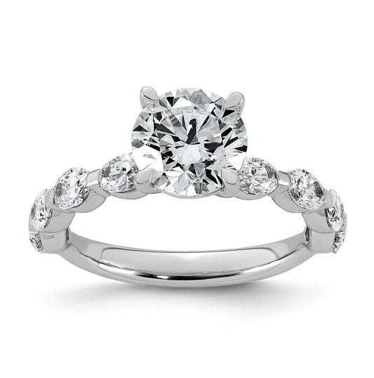 14K White Gold 3ct Certified Rd Ctr Lab Grown Diamond VS+ F+ w/ Oval Sides Comp. Eng. Ring