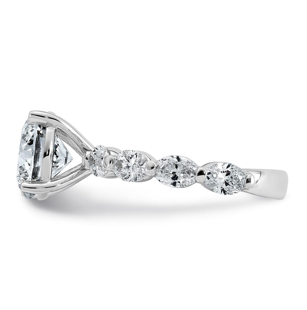 14K White Gold 4 1/2ct Certified Rd Ctr Lab Grown Diamond VS+ F+ w/ Oval Sides Comp. Eng.