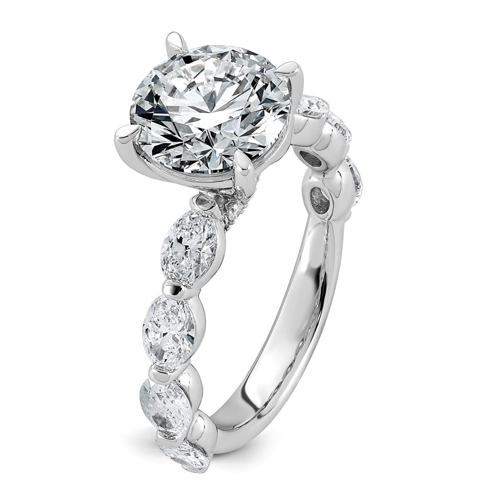 14K White Gold 4 1/2ct Certified Rd Ctr Lab Grown Diamond VS+ F+ w/ Oval Sides Comp. Eng.