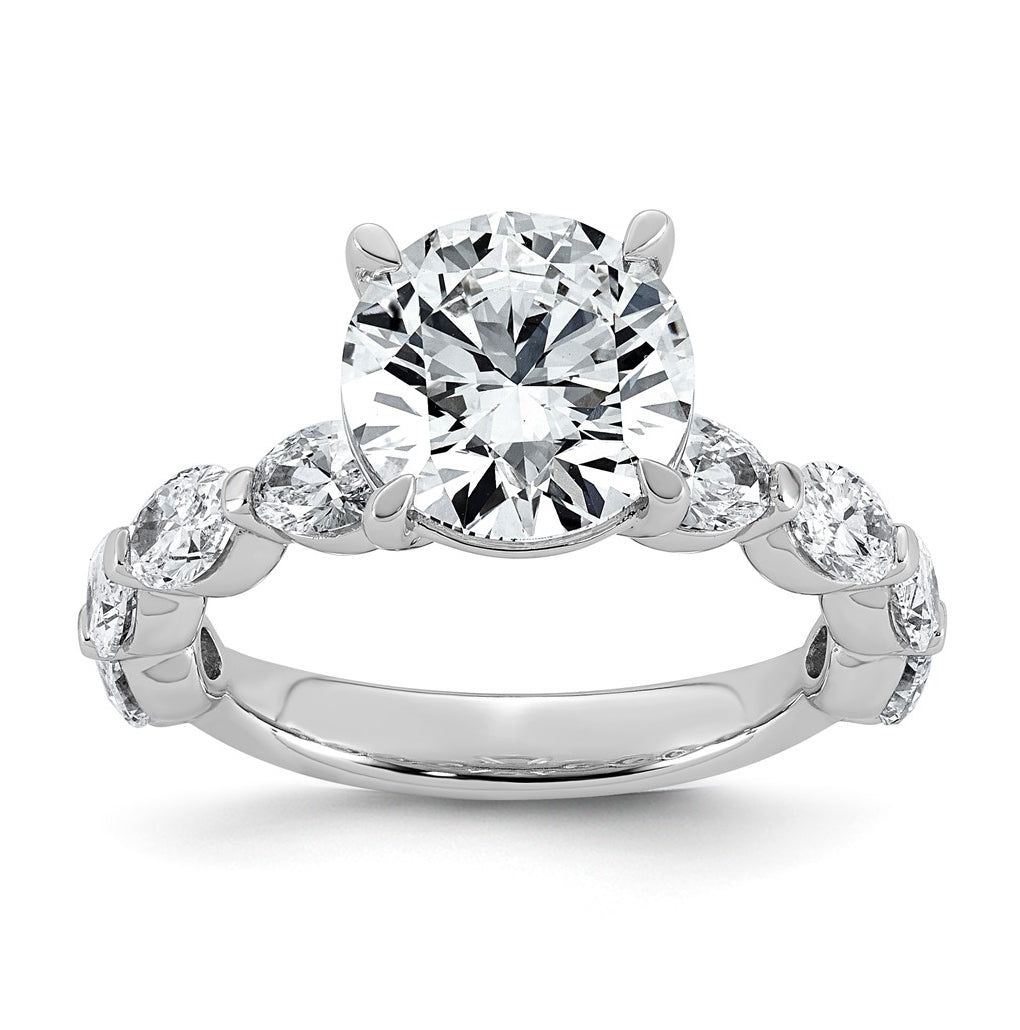 14K White Gold 4 1/2ct Certified Rd Ctr Lab Grown Diamond VS+ F+ w/ Oval Sides Comp. Eng.