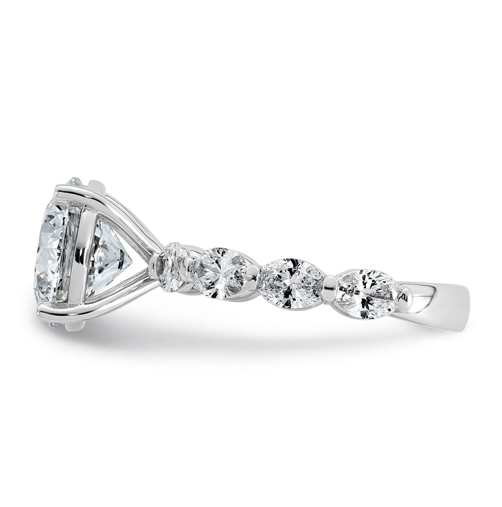 14K White Gold 5 1/2ct Certified Rd Ctr Lab Grown Diamond VS+ F+ w/ Oval Sides Comp. Eng.