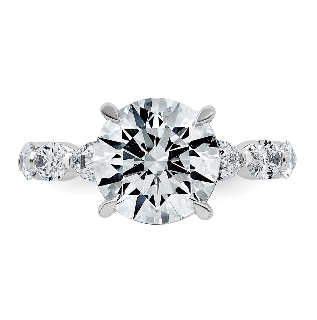 14K White Gold 5 1/2ct Certified Rd Ctr Lab Grown Diamond VS+ F+ w/ Oval Sides Comp. Eng.