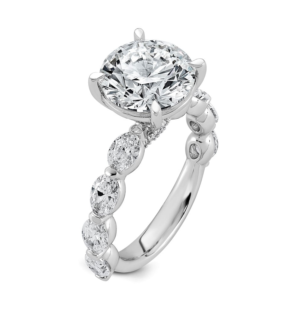 14K White Gold 5 1/2ct Certified Rd Ctr Lab Grown Diamond VS+ F+ w/ Oval Sides Comp. Eng.