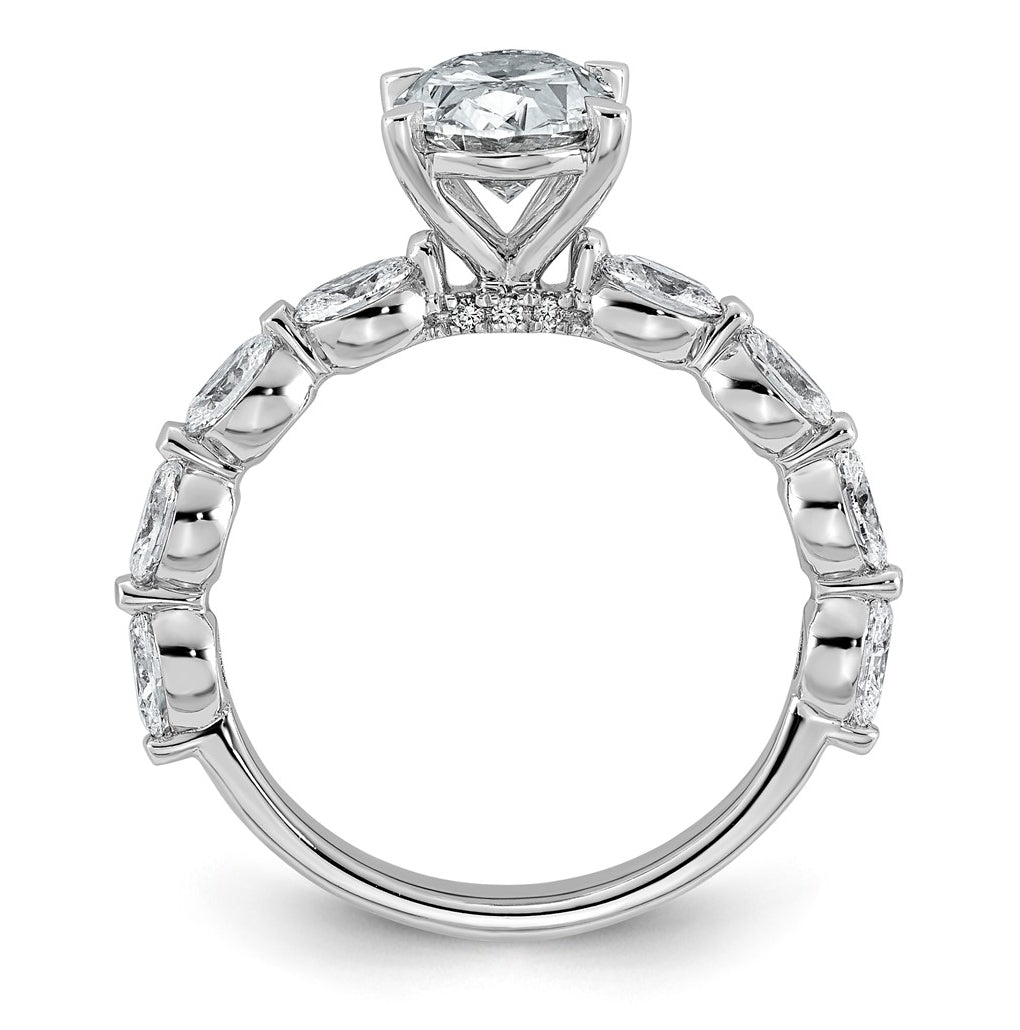 14K White Gold 2 5/8ct Certified Oval Ctr Lab Grown Diamond VS+ F+ w/ Oval Sides Comp. En