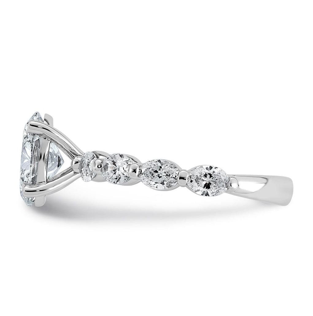 14K White Gold 2 5/8ct Certified Oval Ctr Lab Grown Diamond VS+ F+ w/ Oval Sides Comp. En