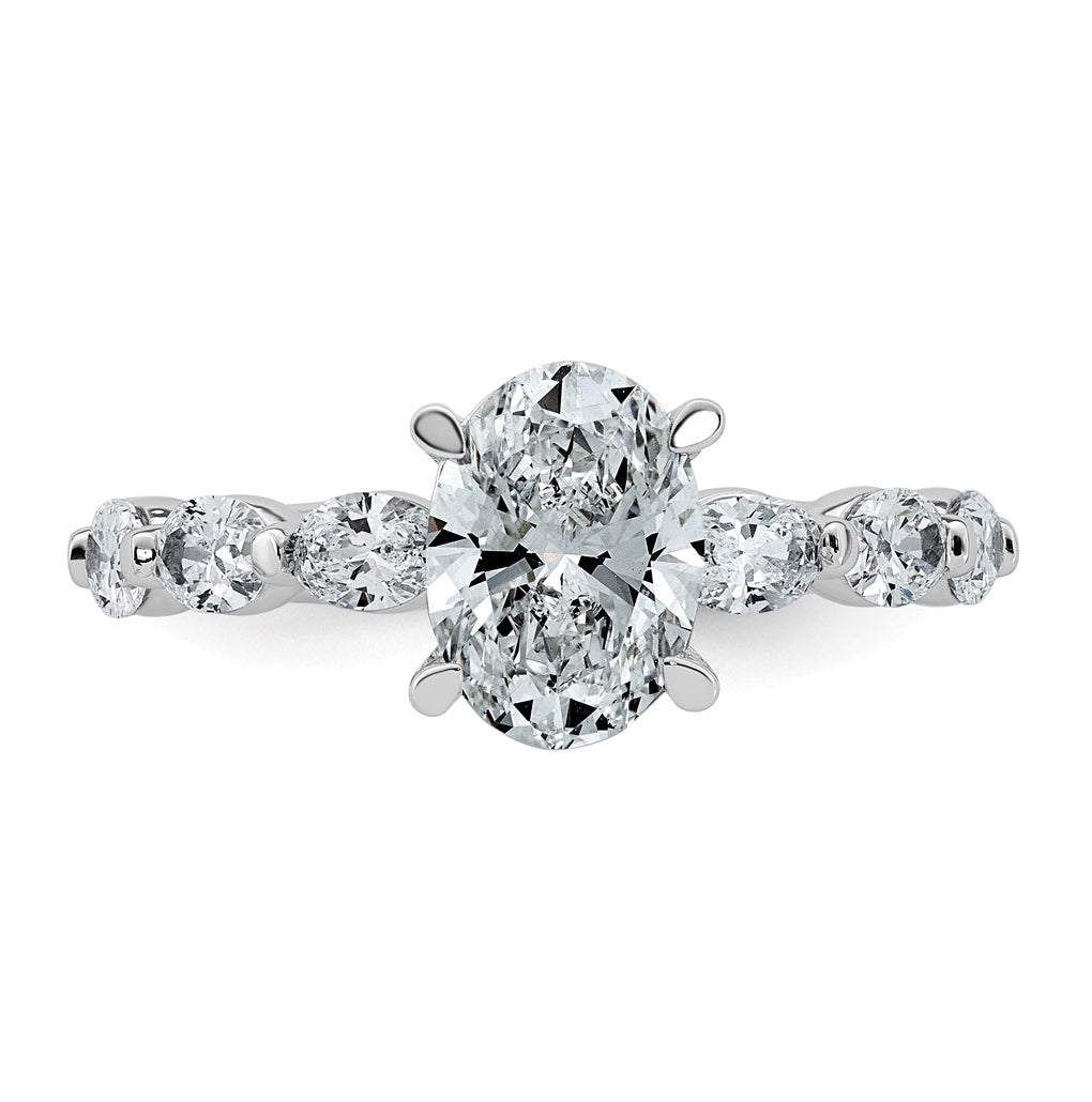 14K White Gold 2 5/8ct Certified Oval Ctr Lab Grown Diamond VS+ F+ w/ Oval Sides Comp. En