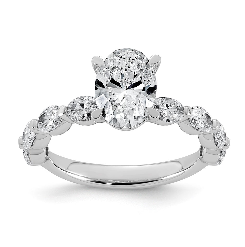 14K White Gold 2 5/8ct Certified Oval Ctr Lab Grown Diamond VS+ F+ w/ Oval Sides Comp. En