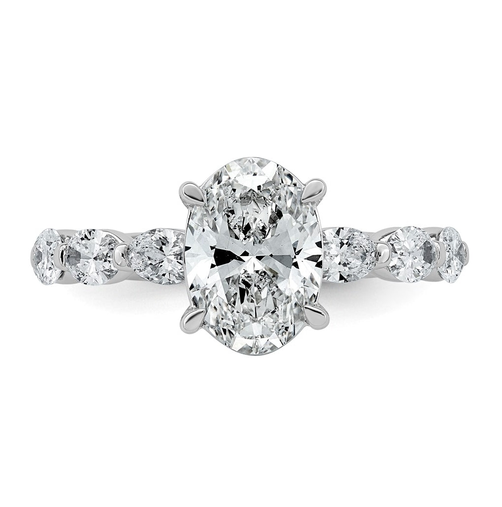 14K White Gold 3ct Certified Oval Ctr Lab Grown Diamond VS+ F+ w/ Oval Sides Comp. Eng. R