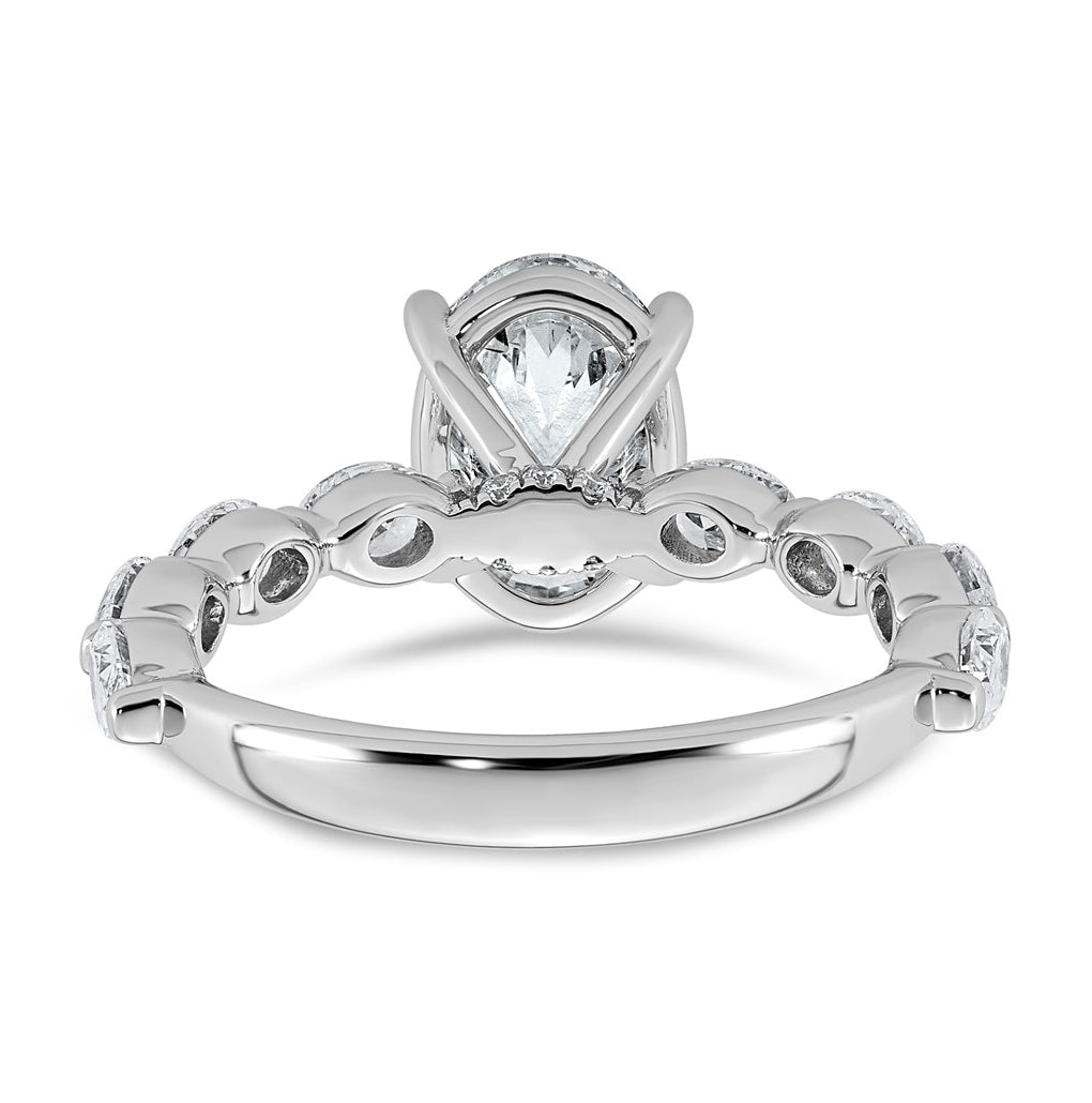 14K White Gold 3ct Certified Oval Ctr Lab Grown Diamond VS+ F+ w/ Oval Sides Comp. Eng. R