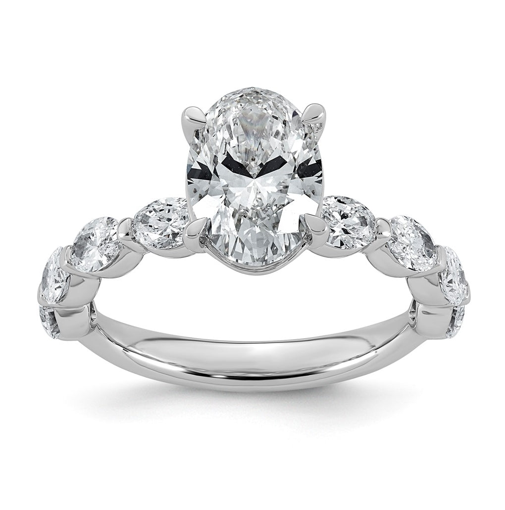 14K White Gold 3ct Certified Oval Ctr Lab Grown Diamond VS+ F+ w/ Oval Sides Comp. Eng. R