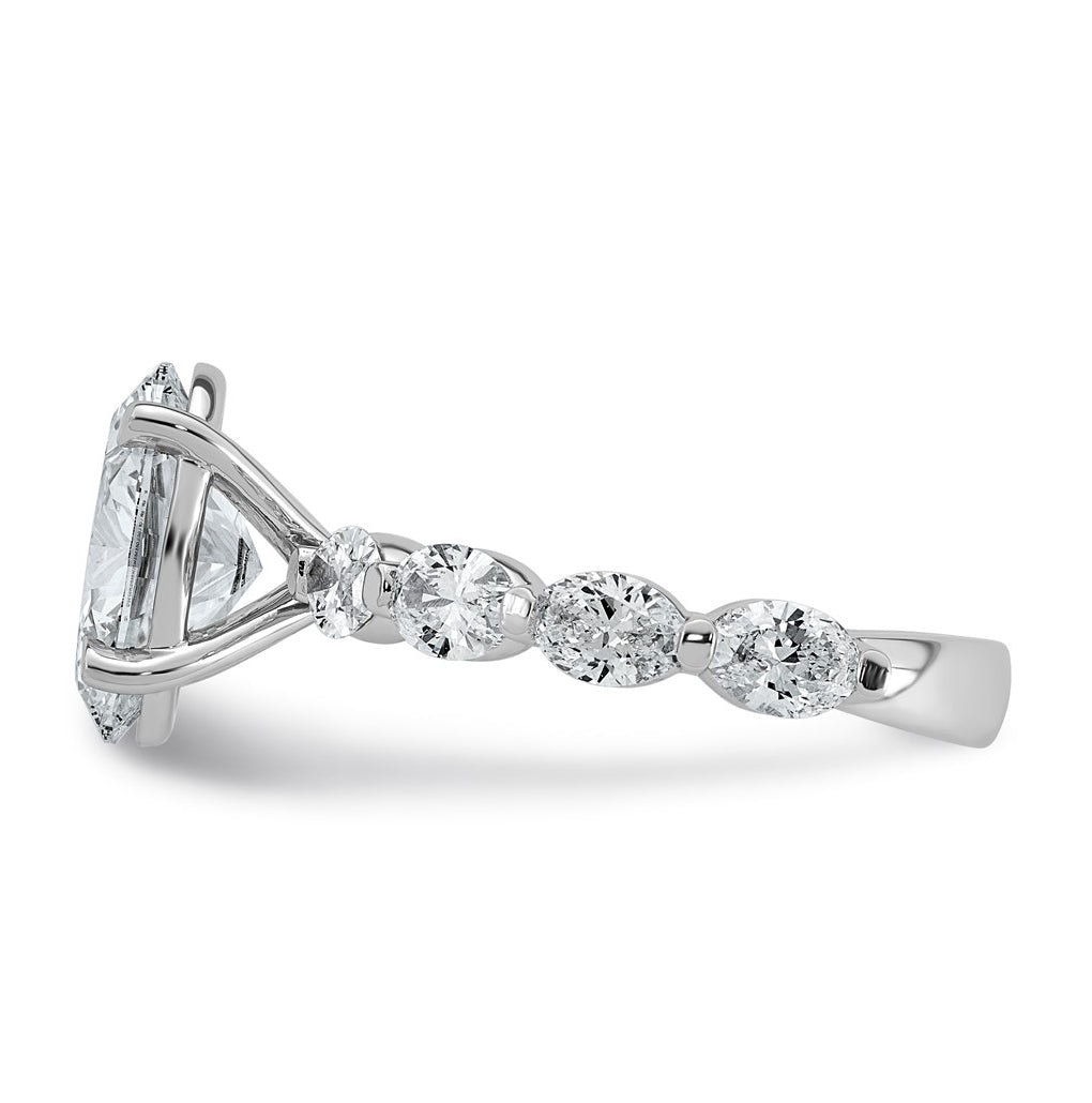 14K White Gold 4 1/2ct Certified Oval Ctr Lab Grown Diamond VS+ F+ w/ Oval Sides Comp. En