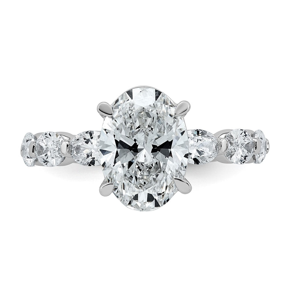 14K White Gold 4 1/2ct Certified Oval Ctr Lab Grown Diamond VS+ F+ w/ Oval Sides Comp. En