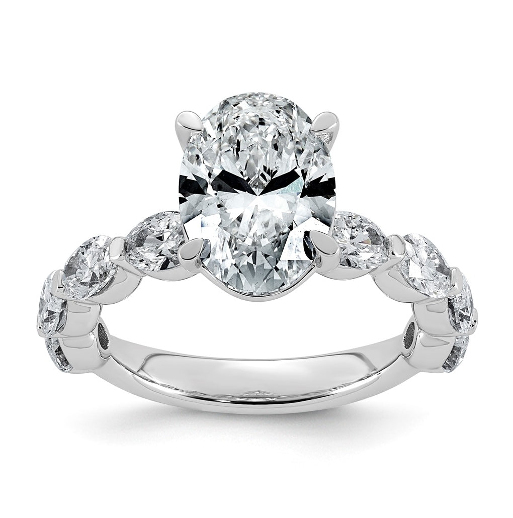 14K White Gold 4 1/2ct Certified Oval Ctr Lab Grown Diamond VS+ F+ w/ Oval Sides Comp. En