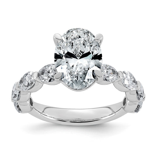 14K White Gold 4 1/2ct Certified Oval Ctr Lab Grown Diamond VS+ F+ w/ Oval Sides Comp. En