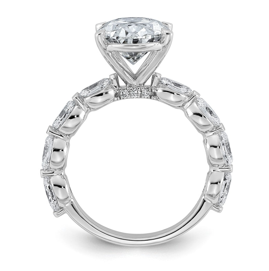 14K White Gold 5 1/2ct Certified Oval Ctr Lab Grown Diamond VS+ F+ w/ Oval Sides Comp. En