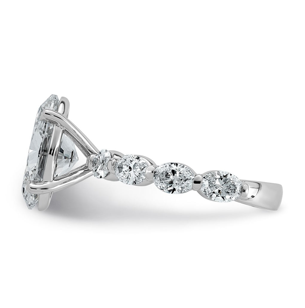 14K White Gold 5 1/2ct Certified Oval Ctr Lab Grown Diamond VS+ F+ w/ Oval Sides Comp. En