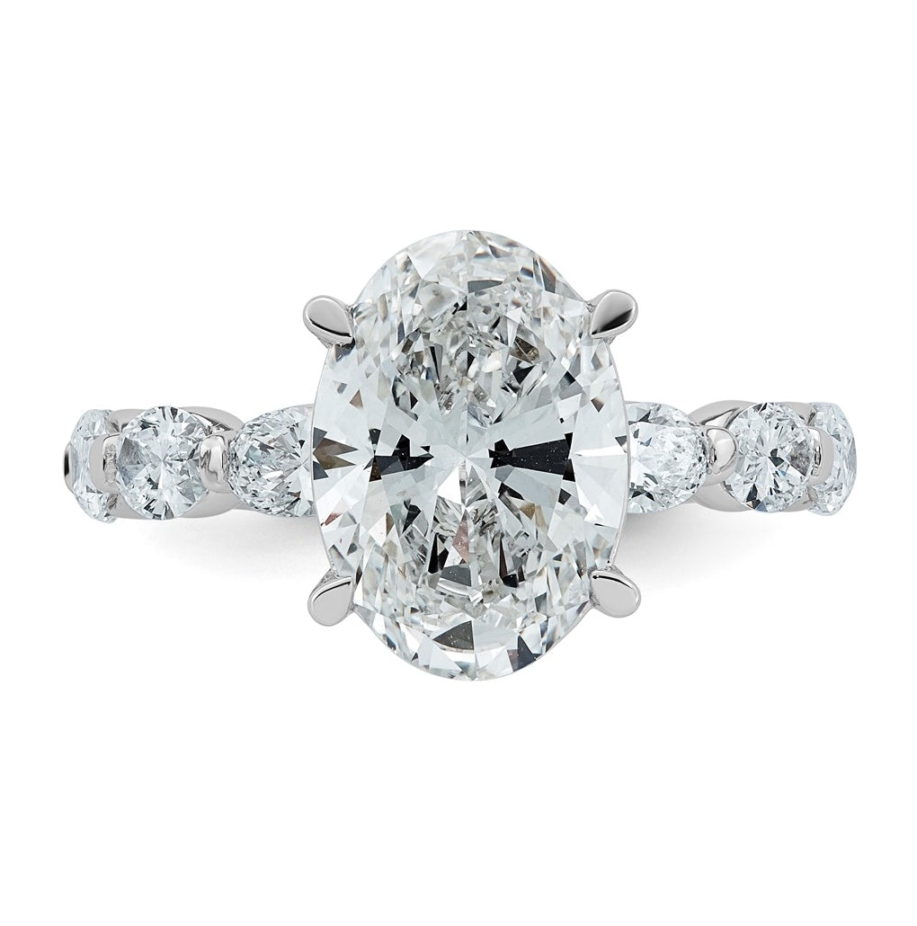 14K White Gold 5 1/2ct Certified Oval Ctr Lab Grown Diamond VS+ F+ w/ Oval Sides Comp. En