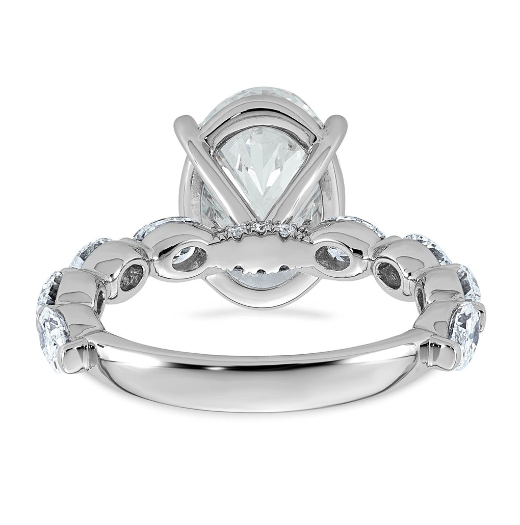 14K White Gold 5 1/2ct Certified Oval Ctr Lab Grown Diamond VS+ F+ w/ Oval Sides Comp. En
