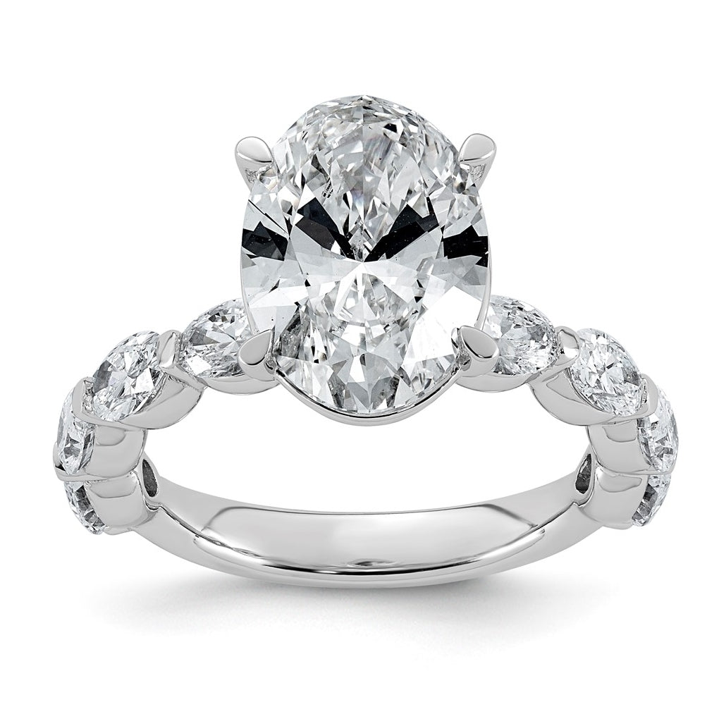 14K White Gold 5 1/2ct Certified Oval Ctr Lab Grown Diamond VS+ F+ w/ Oval Sides Comp. En