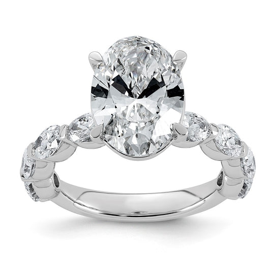 14K White Gold 5 1/2ct Certified Oval Ctr Lab Grown Diamond VS+ F+ w/ Oval Sides Comp. En