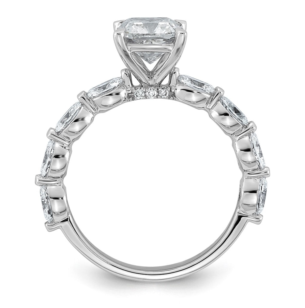 14K White Gold 2 5/8ct Cert. Cushion Ctr Lab Grown Diamond VS+ F+ w/ Oval Sides Comp. Eng