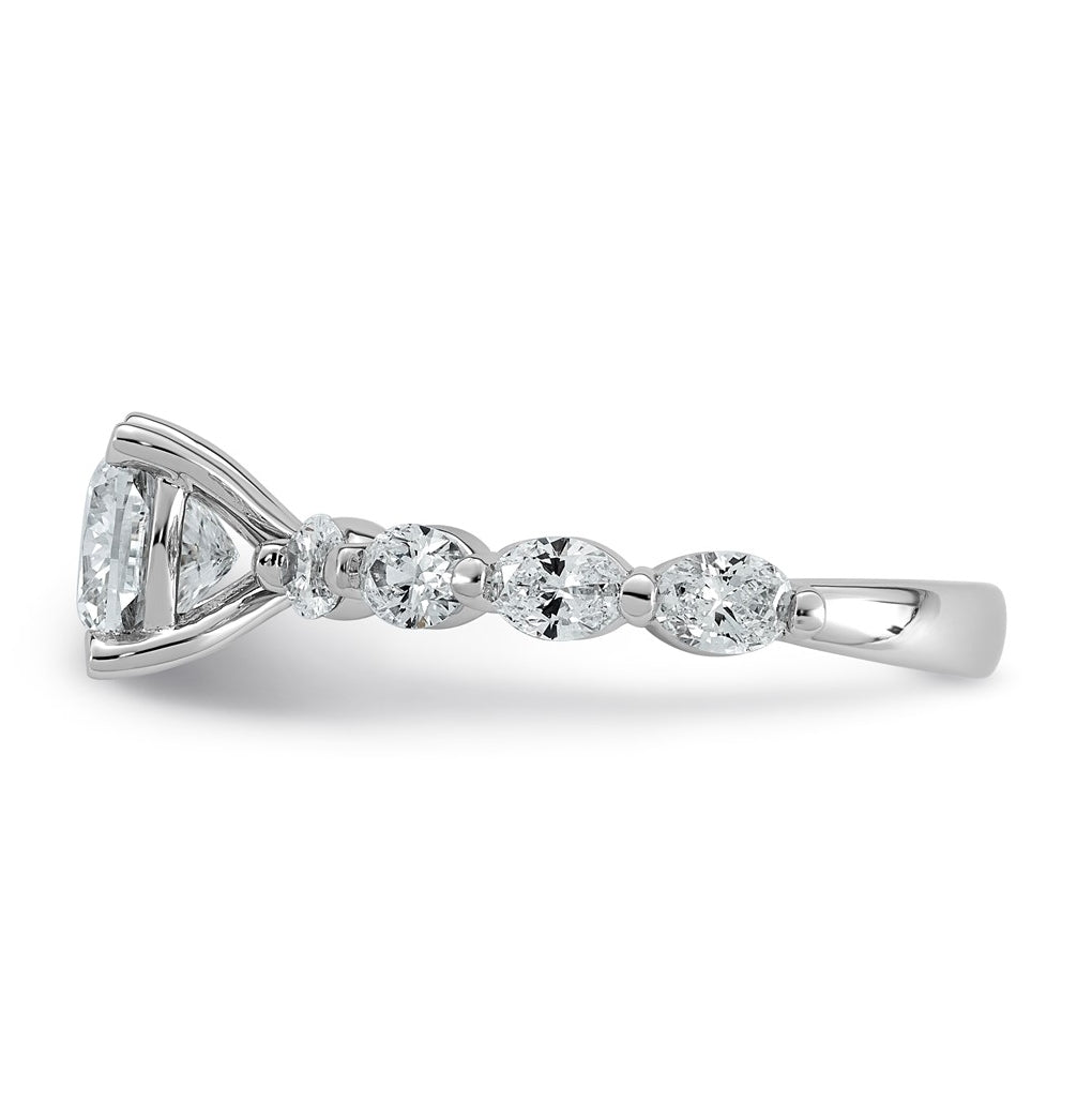 14K White Gold 2 5/8ct Cert. Cushion Ctr Lab Grown Diamond VS+ F+ w/ Oval Sides Comp. Eng