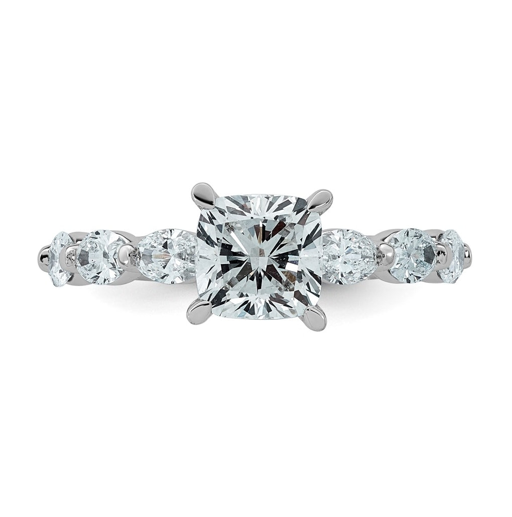 14K White Gold 2 5/8ct Cert. Cushion Ctr Lab Grown Diamond VS+ F+ w/ Oval Sides Comp. Eng