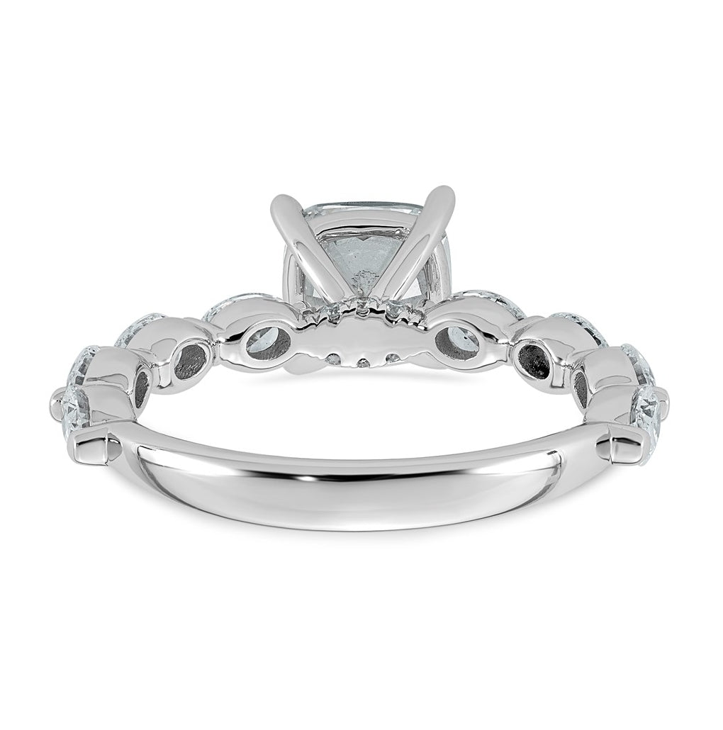 14K White Gold 2 5/8ct Cert. Cushion Ctr Lab Grown Diamond VS+ F+ w/ Oval Sides Comp. Eng