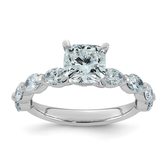 14K White Gold 2 5/8ct Cert. Cushion Ctr Lab Grown Diamond VS+ F+ w/ Oval Sides Comp. Eng