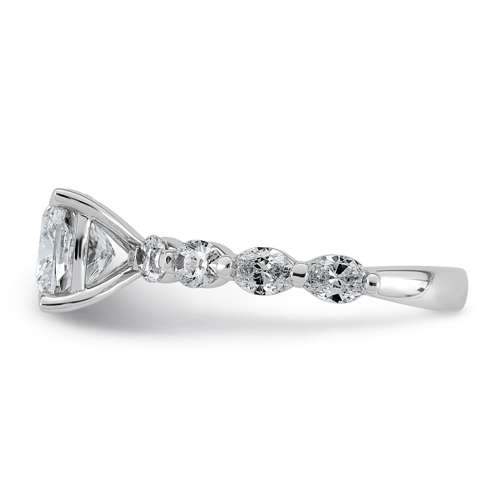 14K White Gold 3ct Cert. Cushion Ctr Lab Grown Diamond VS+ F+ w/ Oval Sides Comp. Eng. Ri
