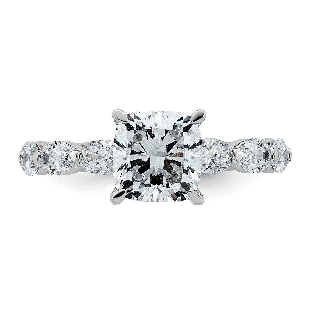 14K White Gold 3ct Cert. Cushion Ctr Lab Grown Diamond VS+ F+ w/ Oval Sides Comp. Eng. Ri